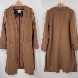 J.O.A. Open Front Longline Wool Jacket Overcoat In Camel Size Small Mid Weight